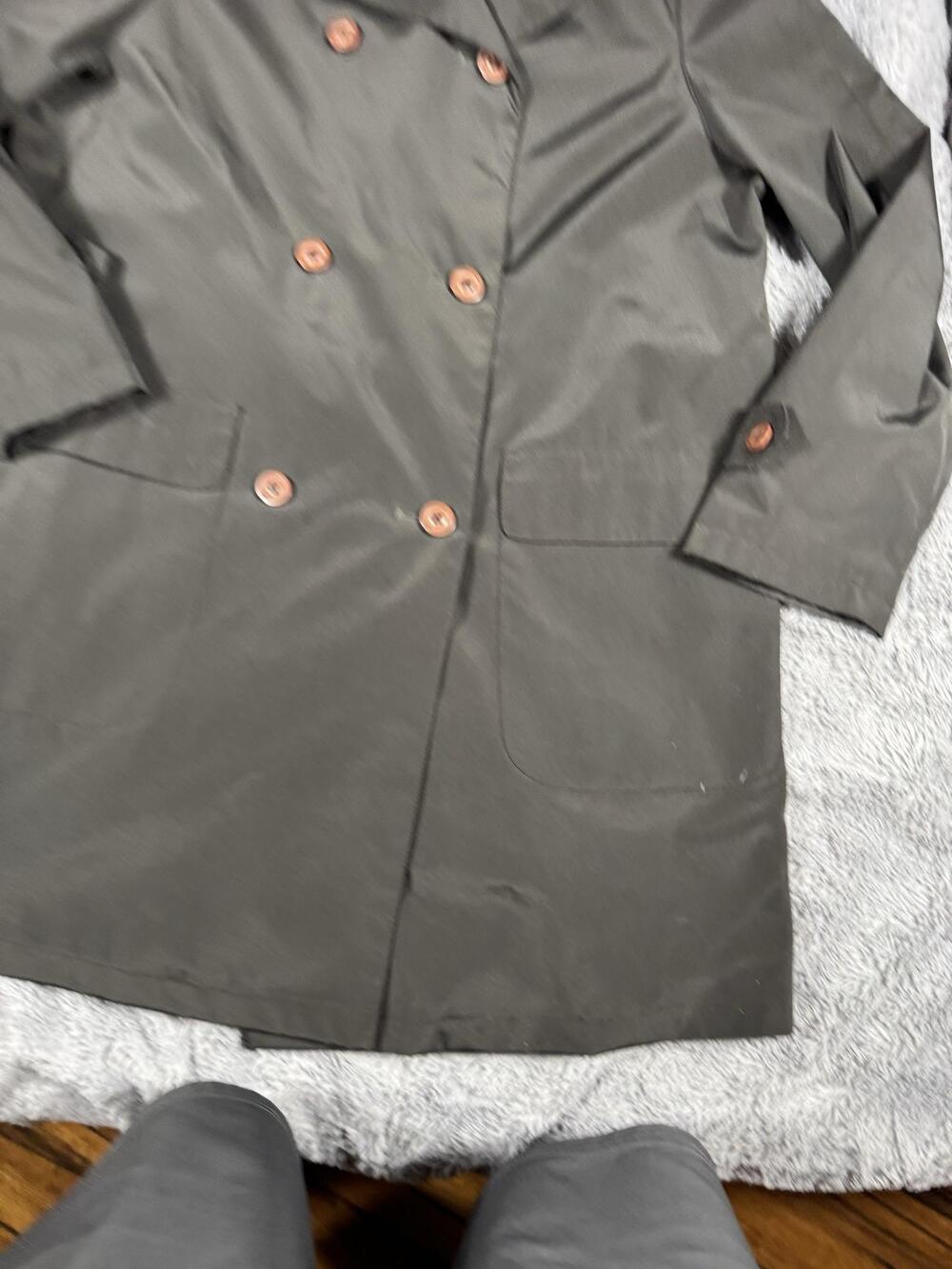 Utex Design Coat Womens 6 Gray Mid Length Double Breasted Lined Rain Trench Coat